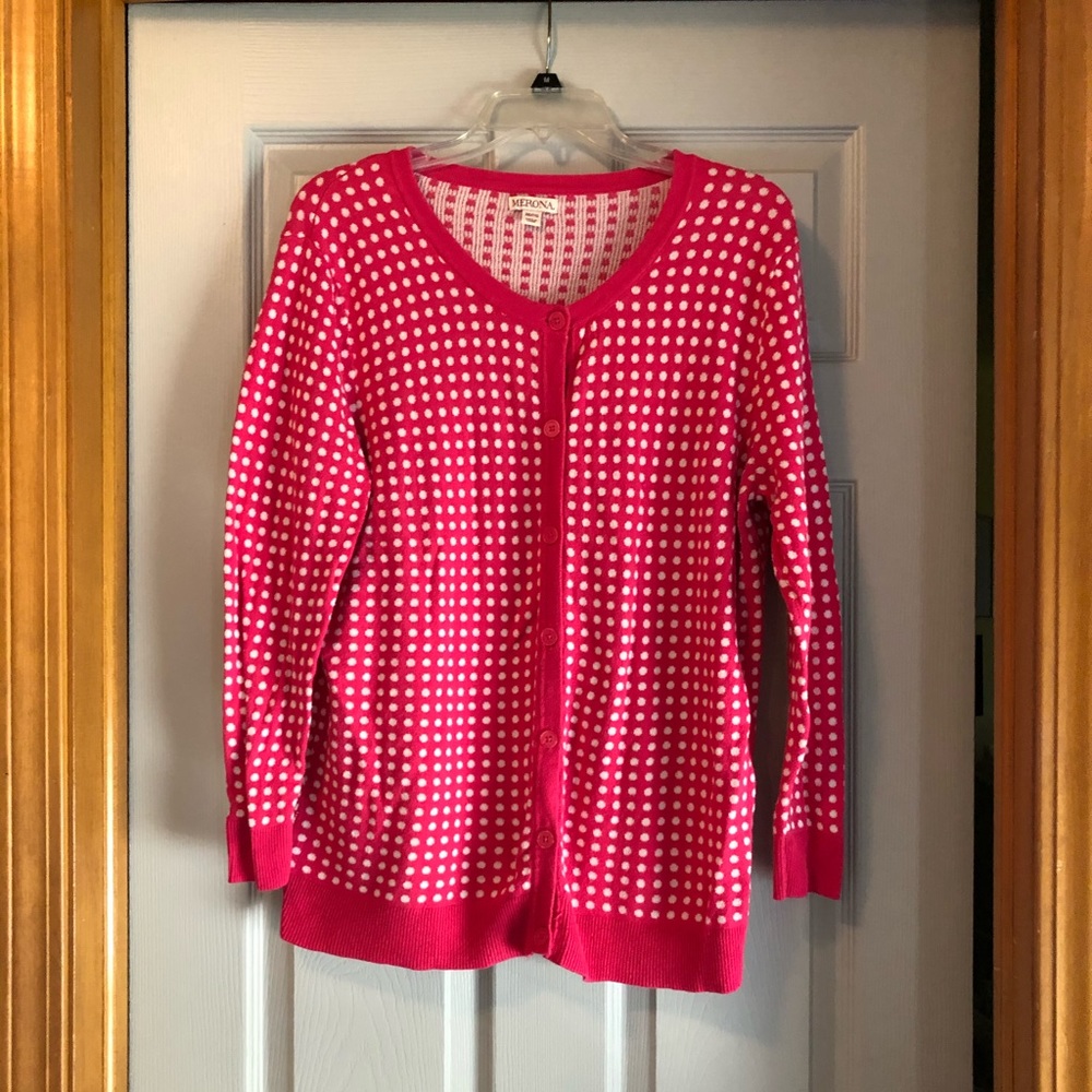 Merona cardigan; pink polka dot